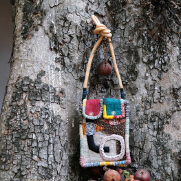 Spine and stitch hand-stitched natural dyed pouch bag - 2