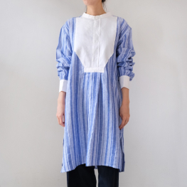 Edward shirt, Reinterpret French Pajama linen long shirt, blue stripe
