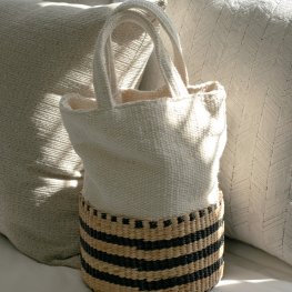 Cotton Striped Basket Bag (natural with strap)