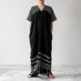 Karen Dress with fringe (black with white details)