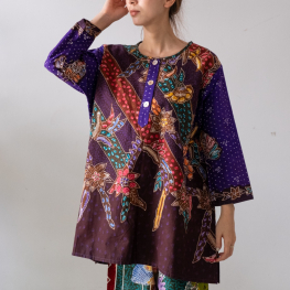 Batik long sleeve oversize, front button, multi purple 02
