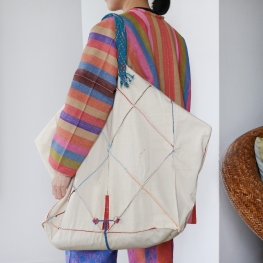 Vintage Lua fabric tote bag with green strap
