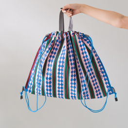 Lahu applique hand-stitched bag, pink & blue