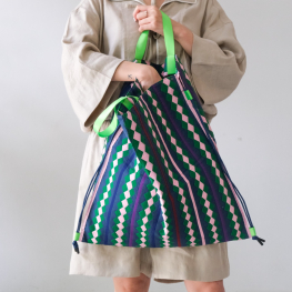 Lahu applique hand-stitched bag, denim & green