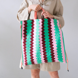 Lahu applique hand-stitched bag, mint & pink
