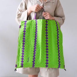 Lahu applique hand-stitched bag, lime & purple