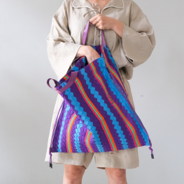 Lahu applique hand-stitched bag, blue & true purple