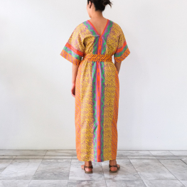 Hand painted Batik DRESS with belt Yellow - Orange