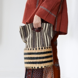 Stripe cotton basket bag with handheld