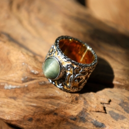 Engraved moonstone, gold-plated silver ring