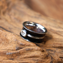 Corset, enamel silver with white topaz ring