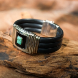 Genuine rubber, 925 sterling silver black horn bracelet