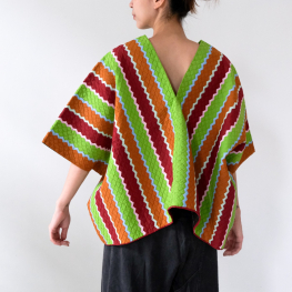 Lahu applique hand-stitched blouse, brown & green