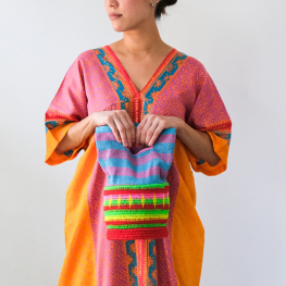 Cotton striped basket bag M (pink &blue handheld)