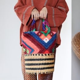Ethnic cotton basket bag with strap