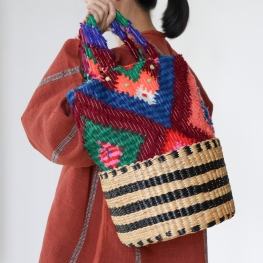 Ethnic cotton basket bag with strap
