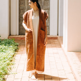 Natural dyed hemp long robe 