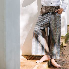 Light blue stripy hemp & cotton wrapped pants 