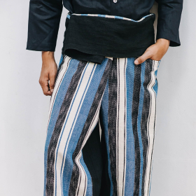 Just blue stripy cotton & hemp wrapped pants 