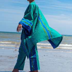Blue & green batik kimono top 