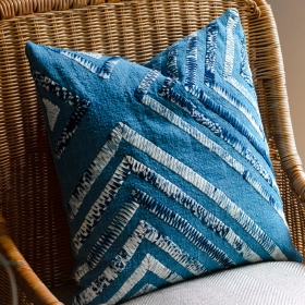 Embroidery cushion cover- Light indigo 