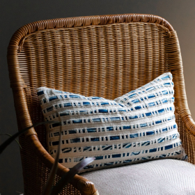 Embroidery stripe cushion rectagular cover- White & indigo