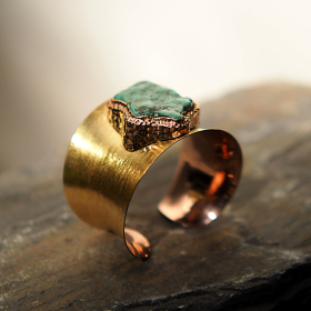 Raw turquoise rose & yellow gold plated silver cuff