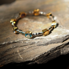 Semi - precious stones gold plated silver bracelet