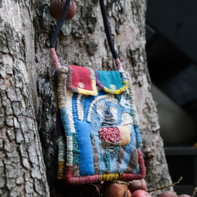 Spine and stitch hand-stitched natural dyed pouch bag - 3