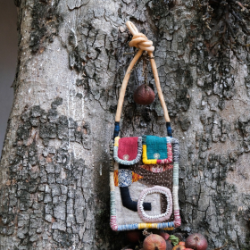 Spine and stitch hand-stitched natural dyed pouch bag - 2