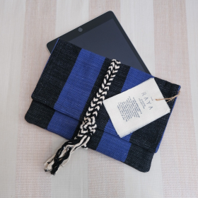 Karen, black-blue stripe hand woven tablet bag