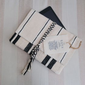Karen, black-white stripe hand woven tablet bag