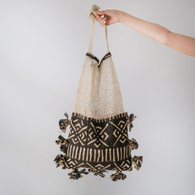Laos jungle vine with African old fabric pom pom bag, 02