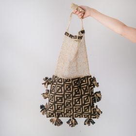 Laos jungle vine with African old fabric pom pom bag, 04