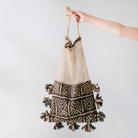 Laos jungle vine with African old fabric pom pom bag, 06