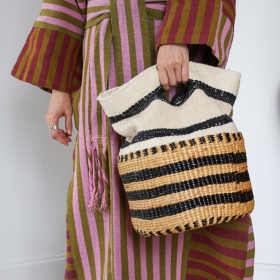 Cotton stripe basket bag, black&white handheld