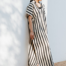 Karen Dress (black and natural stripes)