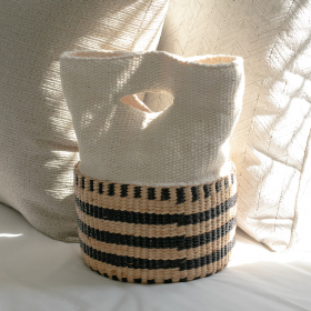 Cotton Striped Basket Bag (natural - handheld)