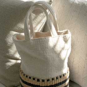 Cotton Striped Basket Bag (natural with strap)