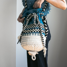 Natural white bottom with handwoven bucket bag