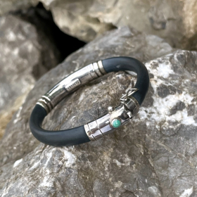 Silver with genuine rubber bracelet,  Cosmos pattern 