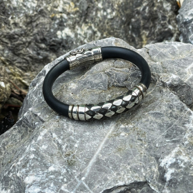 Silver with genuine rubber bracelet, Double & jumbo pattern 