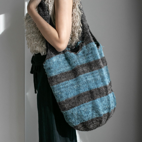 Black & indigo stripe hemp shoulder bag 
