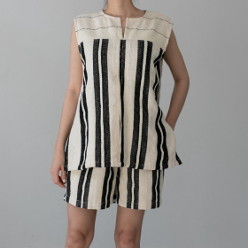 Natural stripe hand woven cotton Top