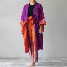 Orange & purple batik kimono top 