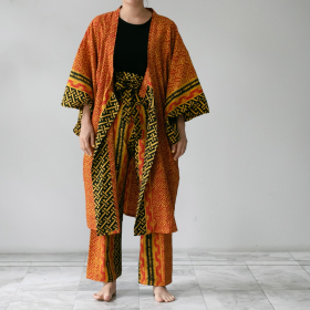 Orange &  black batik kimono top