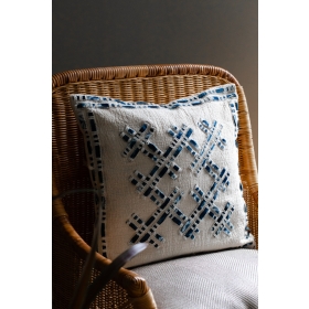 Embroidery stripe cushion cover- White & indigo