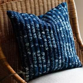 Embroidery stripe cushion cover- Indigo