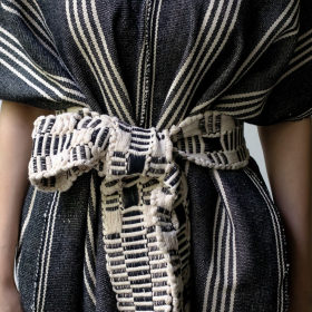 Karen cotton hand woven belt- White with black pattern
