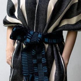 Karen cotton hand woven belt - Black with indigo pattern